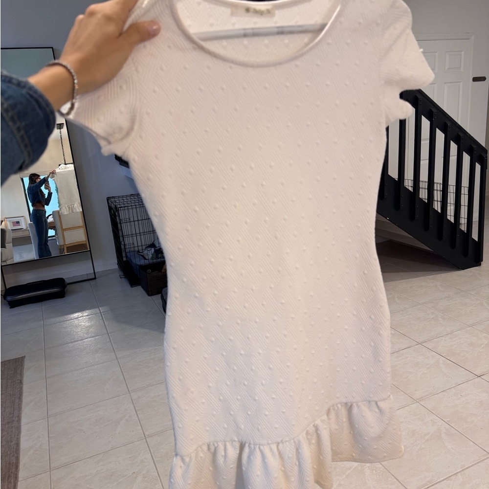 H&M White Mini Dress with Textured Dot Knit